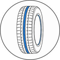 Detailed line drawing of a car tire representing rubber and composite material applications.
