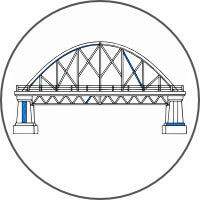 Simple line drawing of an industrial steel bridge structure representing protective coating applications.