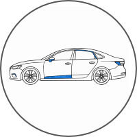 Clean line drawing of a modern sedan car silhouette representing automotive sealant and specialty applications.